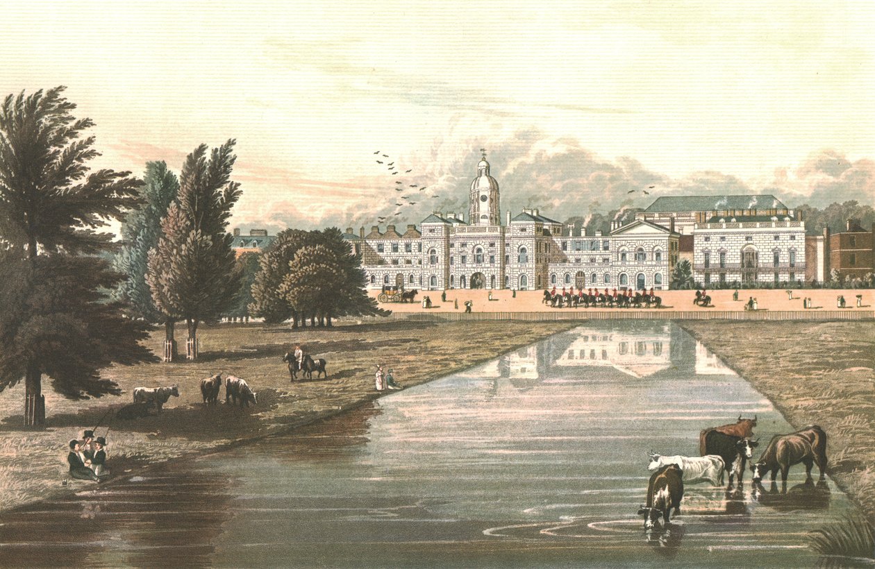 Gwardia konna i Melbourne House, ok. 1821 r. autorstwa Robert Havell