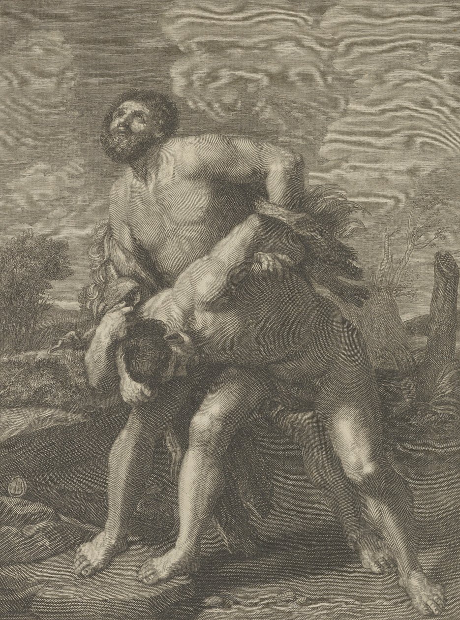 Herkules w lwiej skórze walczący z Acheloosem, w tle pejzaż, ..., ca. 1713-72. autorstwa Robert Hecquet