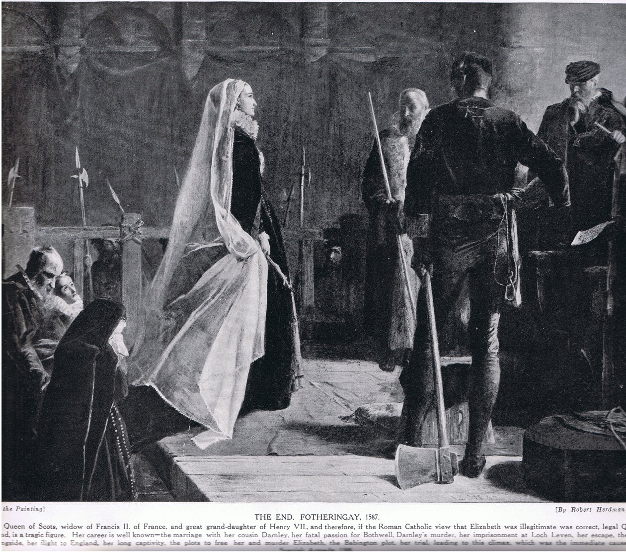 Koniec, Fotheringay, 1587, ilustracja z „Historia narodów Hutchinsona”, c.1910 autorstwa Robert Herdman
