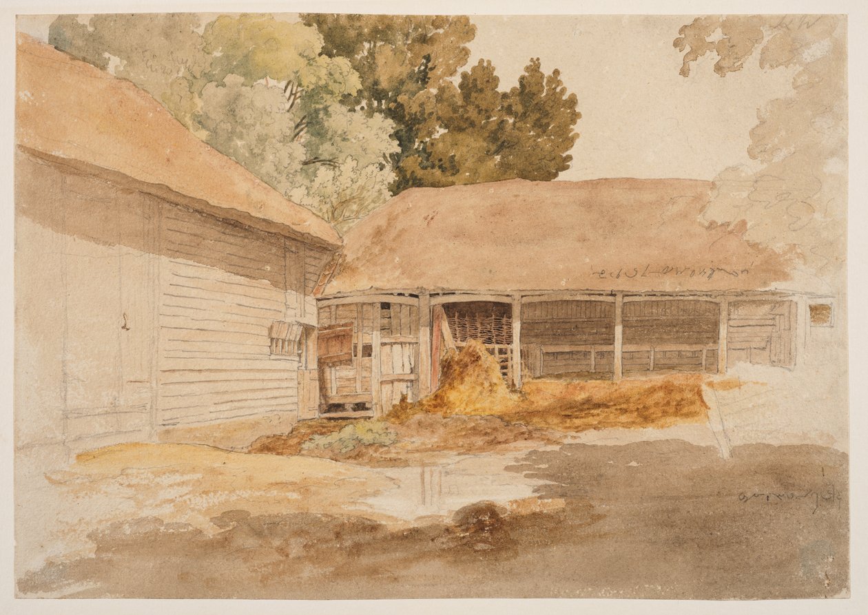 Studium stodoły, ok. 1820-29 (grafit, akwarela) autorstwa Robert Hills
