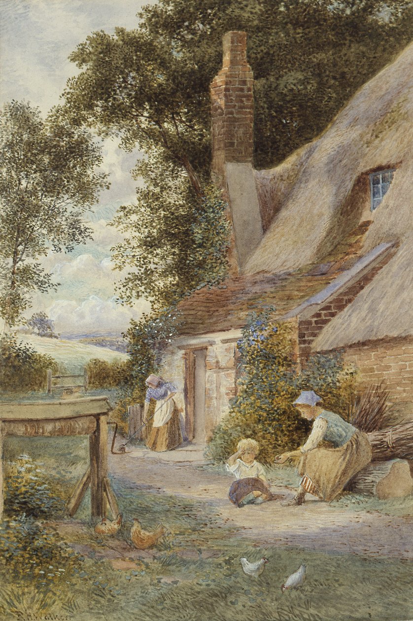 Figurki przy domku (akwarela na papierze) autorstwa Robert Hollands Walker