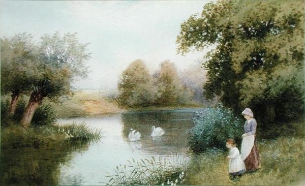 On the Avon, Summertime (akwarela na papierze) autorstwa Robert Hollands Walker