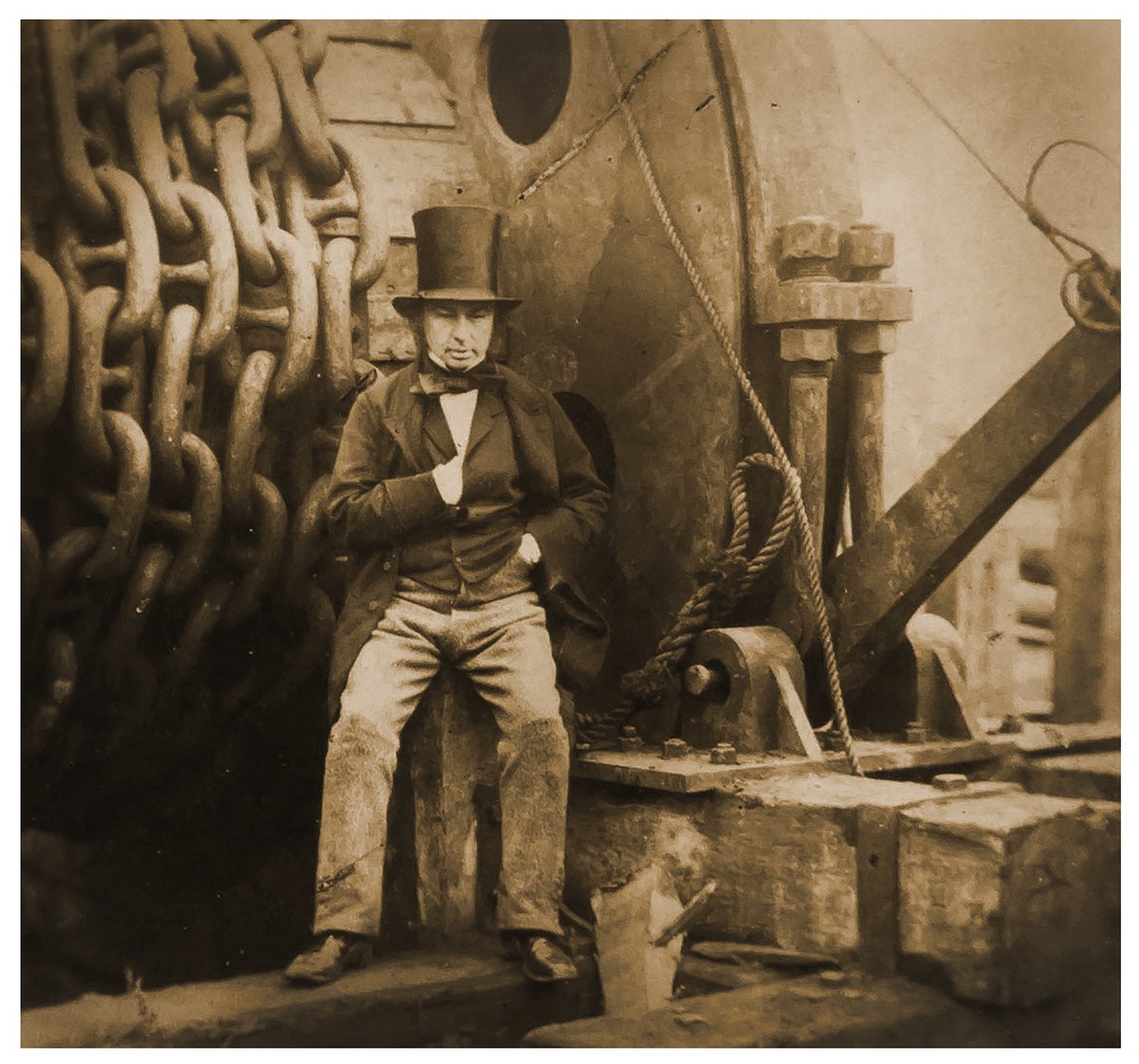 Isambard Kingdom Brunel przy łańcuchach startowych SS Great Eastern, 1857 autorstwa Robert Howlett