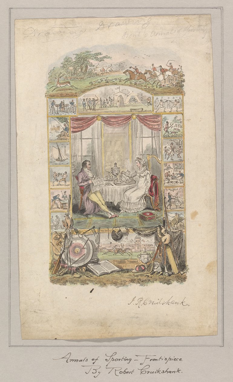 Projekt strony tytułowej Annals of Sporting and Fancy Gazette, tom 1 autorstwa Robert Isaac Cruikshank