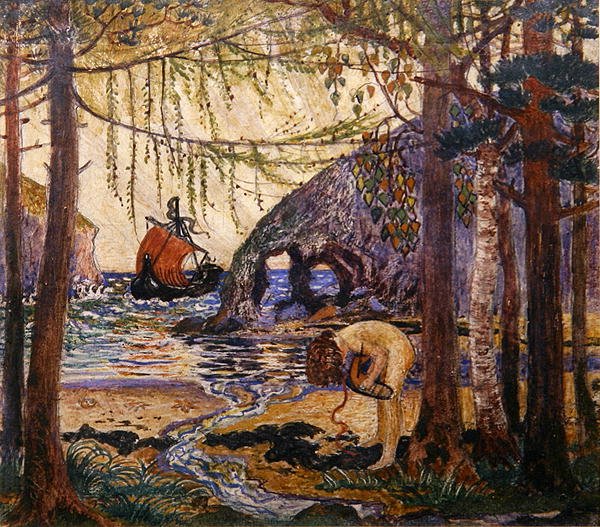 Łódka snów, ok. 1915 (olej i tempera na papierze) autorstwa Robert James Enraght Moony