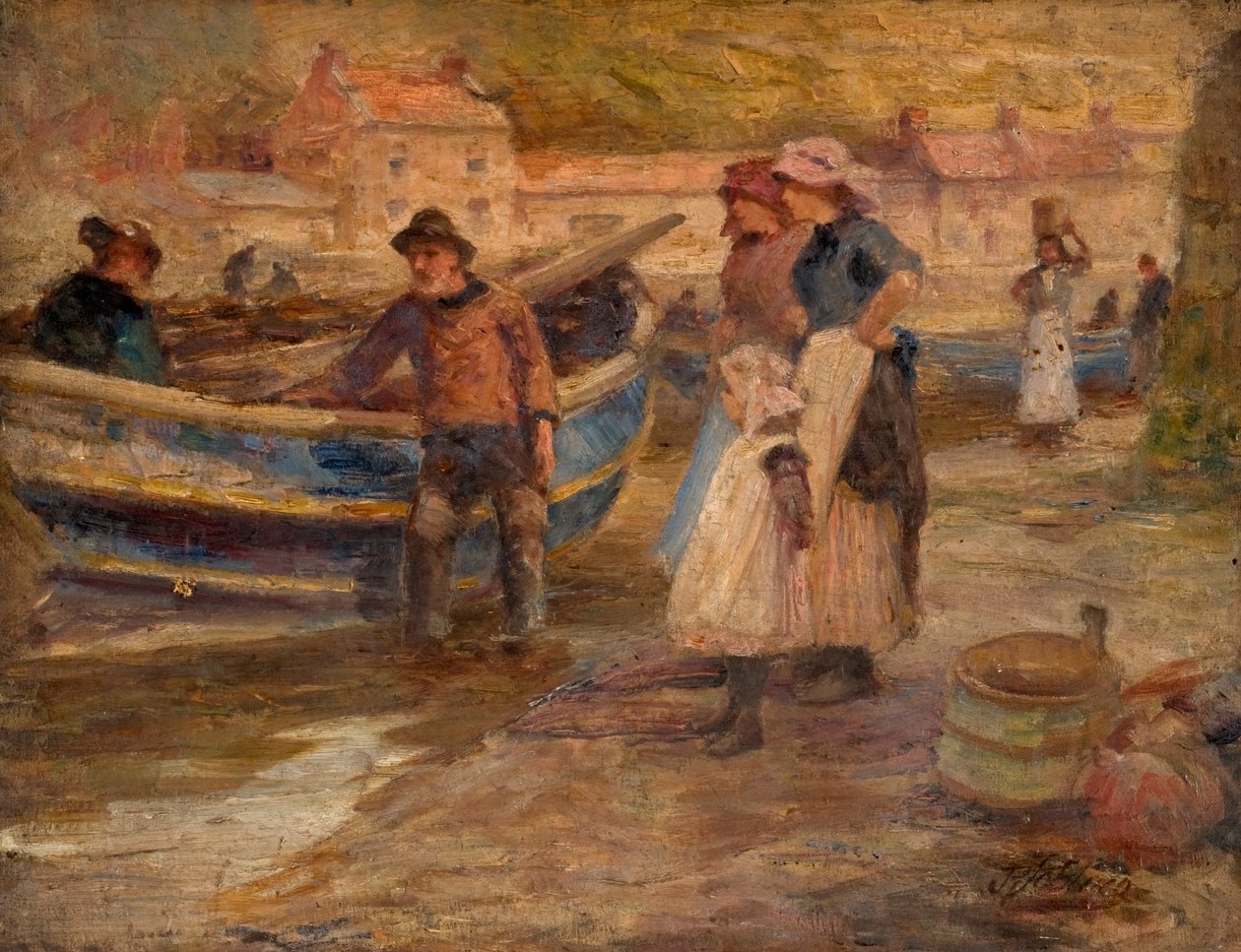 Scena portowa z rybakami autorstwa Robert Jobling