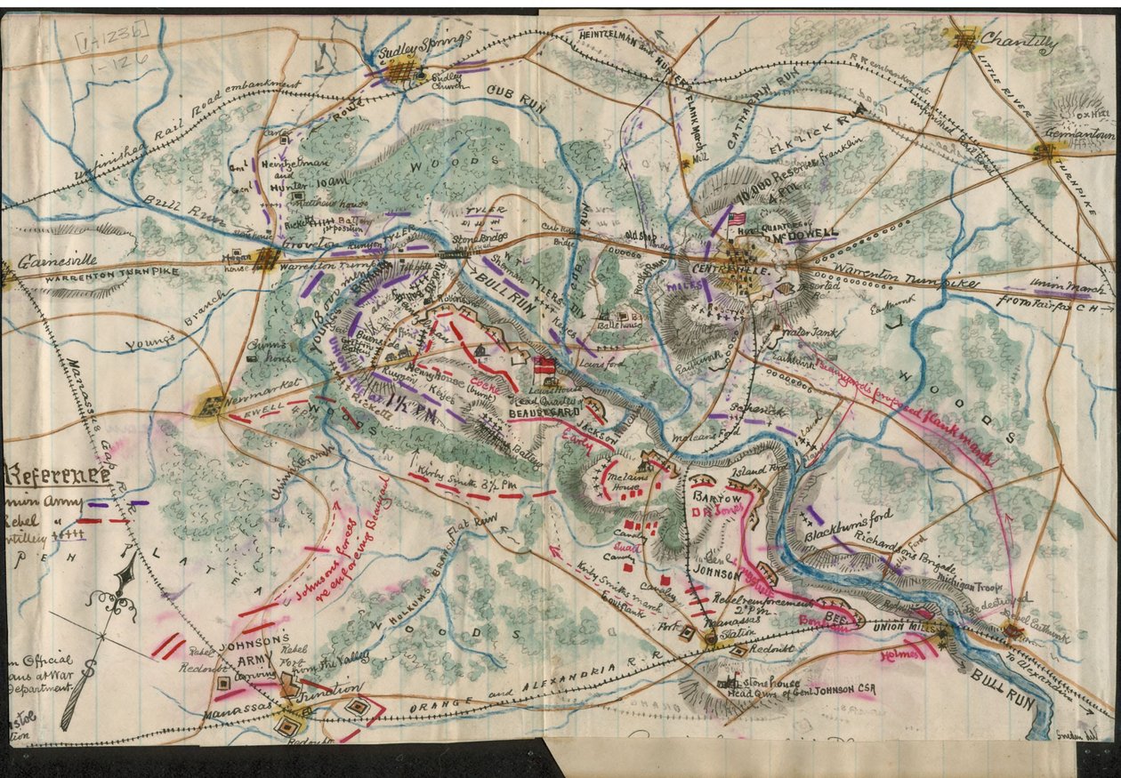 (Mapa pierwszej bitwy pod Bull Run) LOC gvhs01.vhs00060 autorstwa Robert Knox Sneden