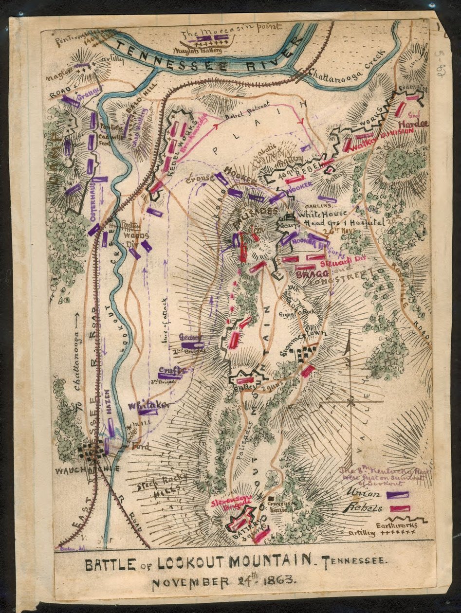 Bitwa pod Lookout Mountain, Tennessee, 24 listopada 1863 r. LOC gvhs01.vhs00173 autorstwa Robert Knox Sneden