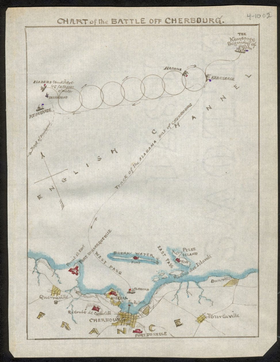 Plan bitwy u wybrzeży Cherbourga. LOC gvhs01.vhs00168 autorstwa Robert Knox Sneden