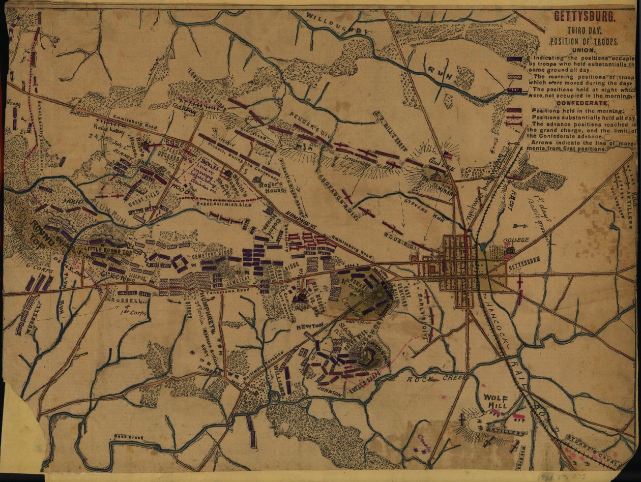 Gettysburg Dzień trzeci. Pozycja wojsk autorstwa Robert Knox Sneden