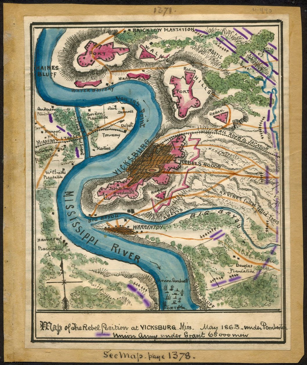Mapa pozycji rebeliantów w Vicksburgu, Miss, maj 1863 r. LOC gvhs01.vhs00140 autorstwa Robert Knox Sneden
