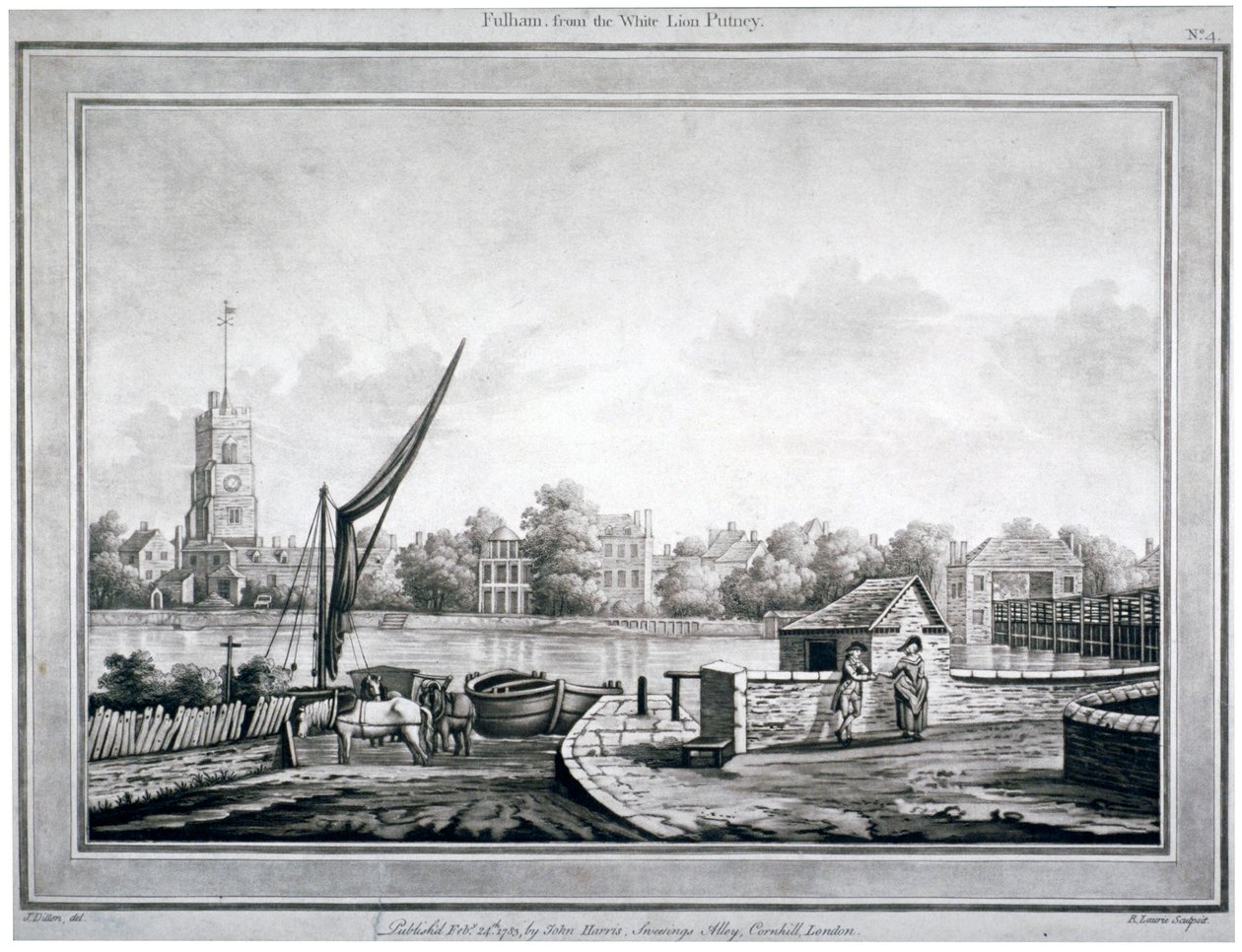 Widok Fulham z White Lion Inn, Putney, Londyn, 1783 autorstwa Robert Laurie