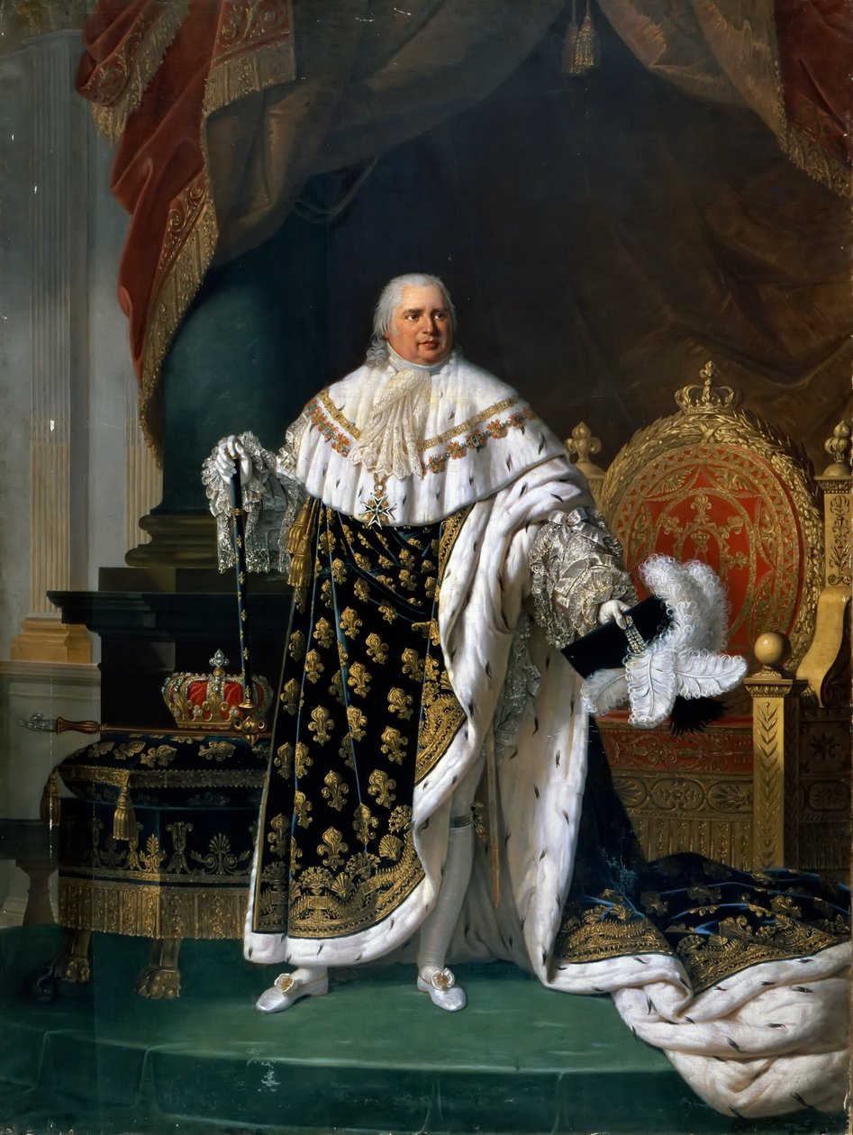 Portret Ludwika XVIII (1755-1824) w szatach koronacyjnych autorstwa Robert Lefebvre