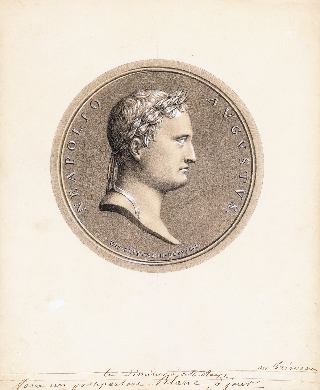 Cesarz Napoleon I, z profilu po prawej - Wzór na medal autorstwa Robert Lefevre