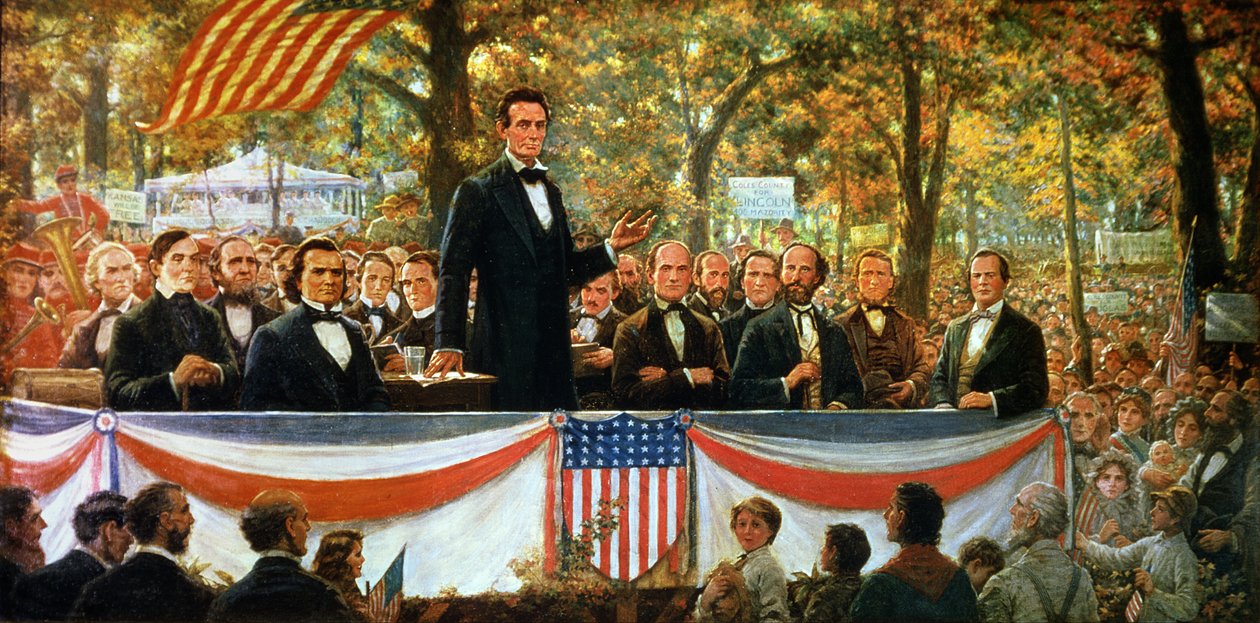 Abraham Lincoln i Stephen A. Douglas debatujący w Charleston w stanie Illinois 18 września 1858 r. 1918 r autorstwa Robert Marshall Root