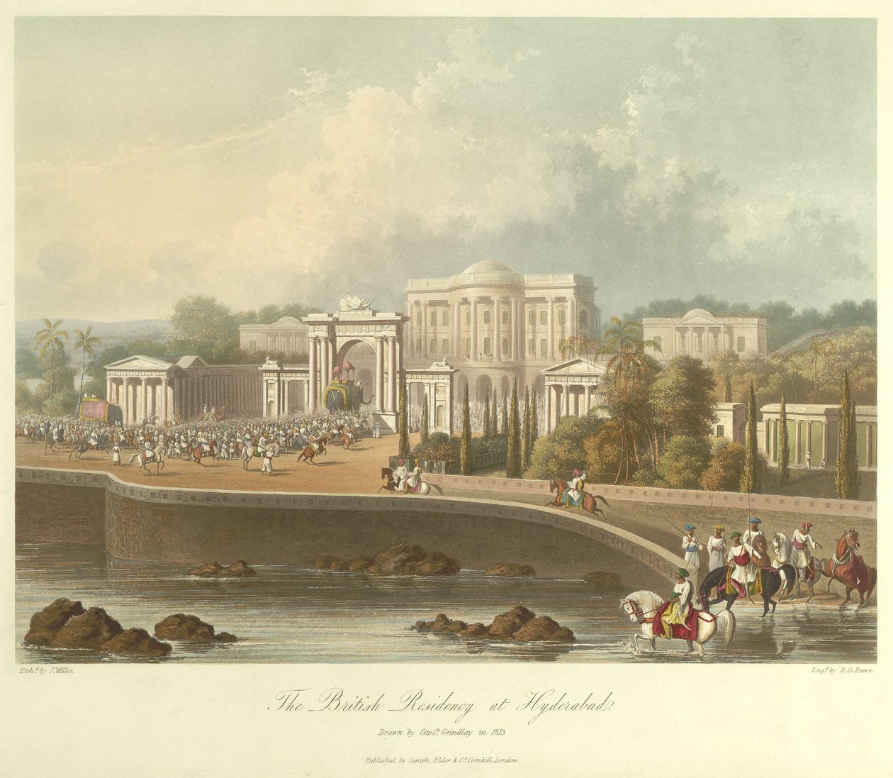 Brytyjska rezydencja w Hyderabadzie, narysowana w 1813 r. autorstwa Robert Melville Grindlay