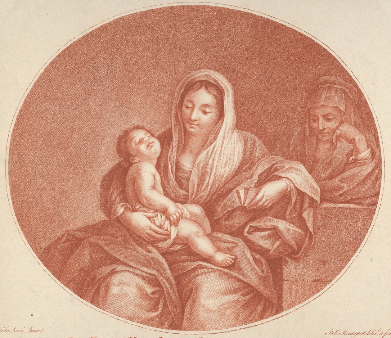 Dziewica siedząca z Dzieciątkiem śpiącym na jej kolanach, św. Elżbieta po prawej, an..., 1776. autorstwa Robert Menageot