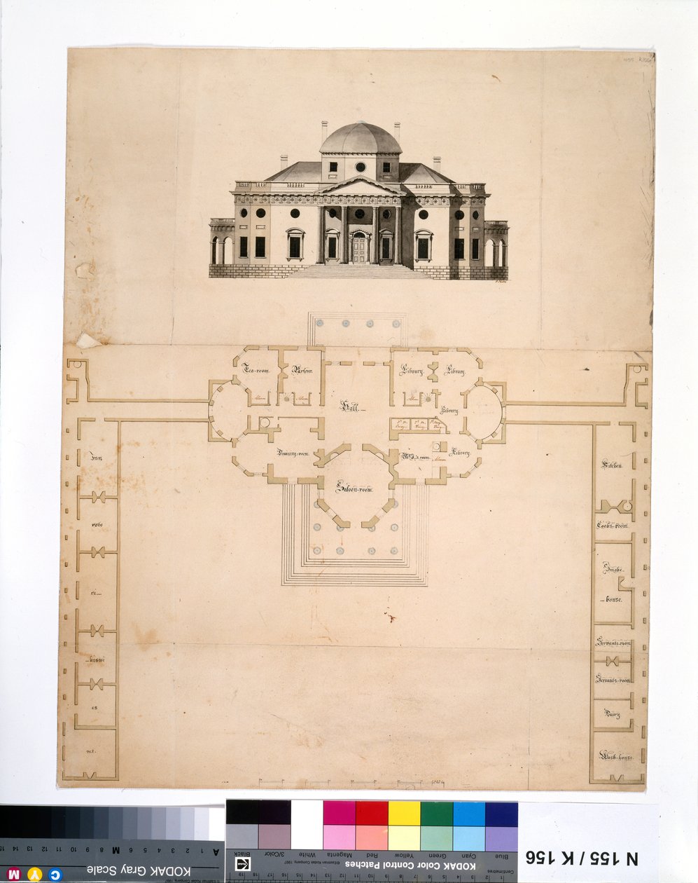 Monticello: II wersja (plan i elewacja zachodnia) autorstwa Robert Mills