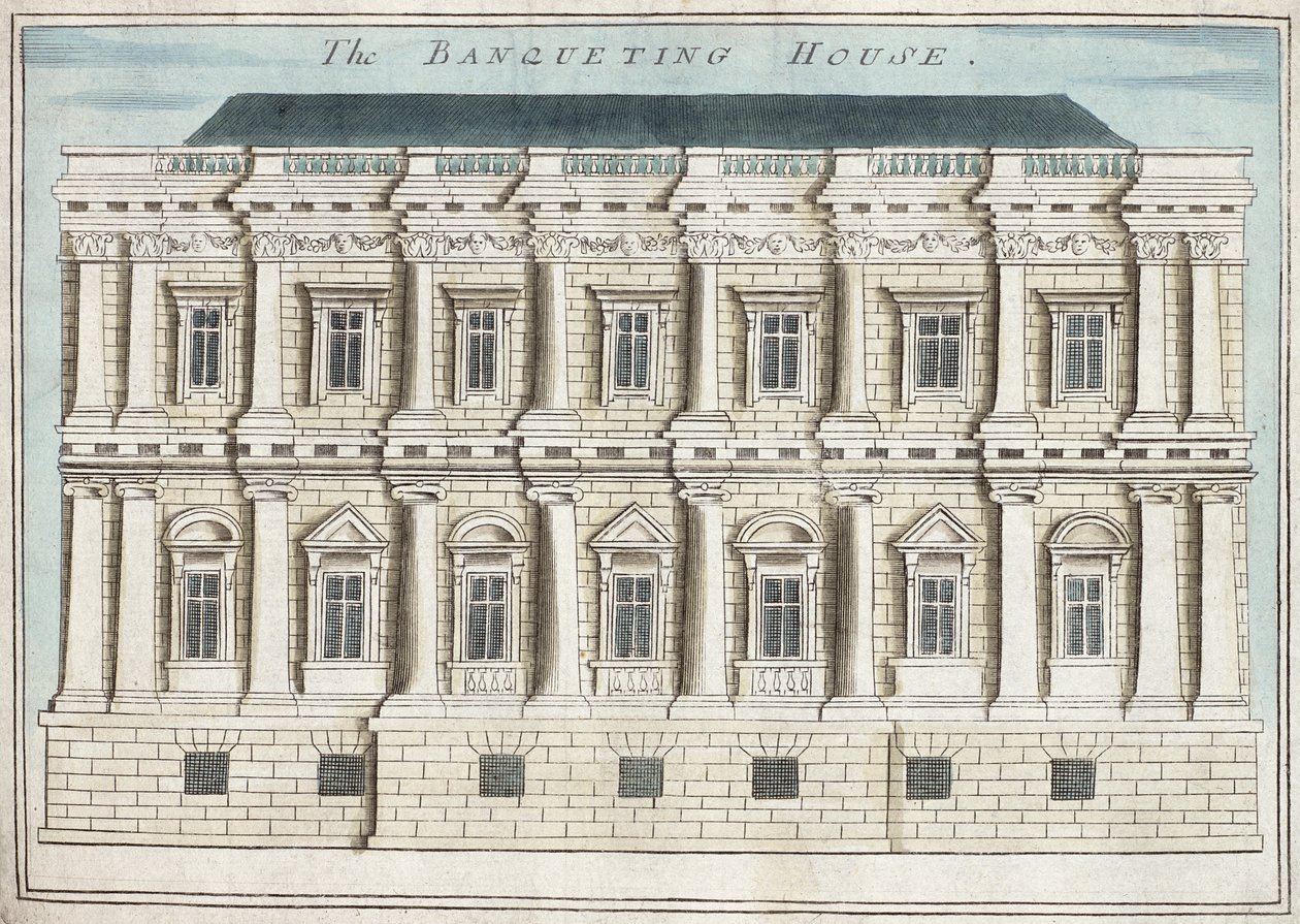 Banqueting House, Whitehall, z „Księgi perspektyw niezwykłych miejsc w City of London i okolicach”, ok. 1700 (rycina) autorstwa Robert Morden