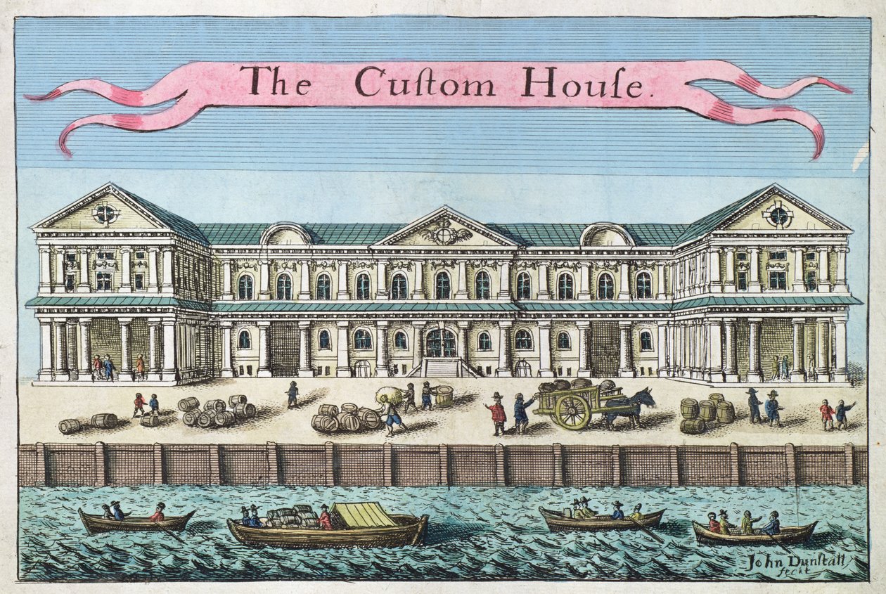 Urząd Celny, z „Księgi perspektyw niezwykłych miejsc w City of London i okolicach”, ok. 1700 autorstwa Robert Morden