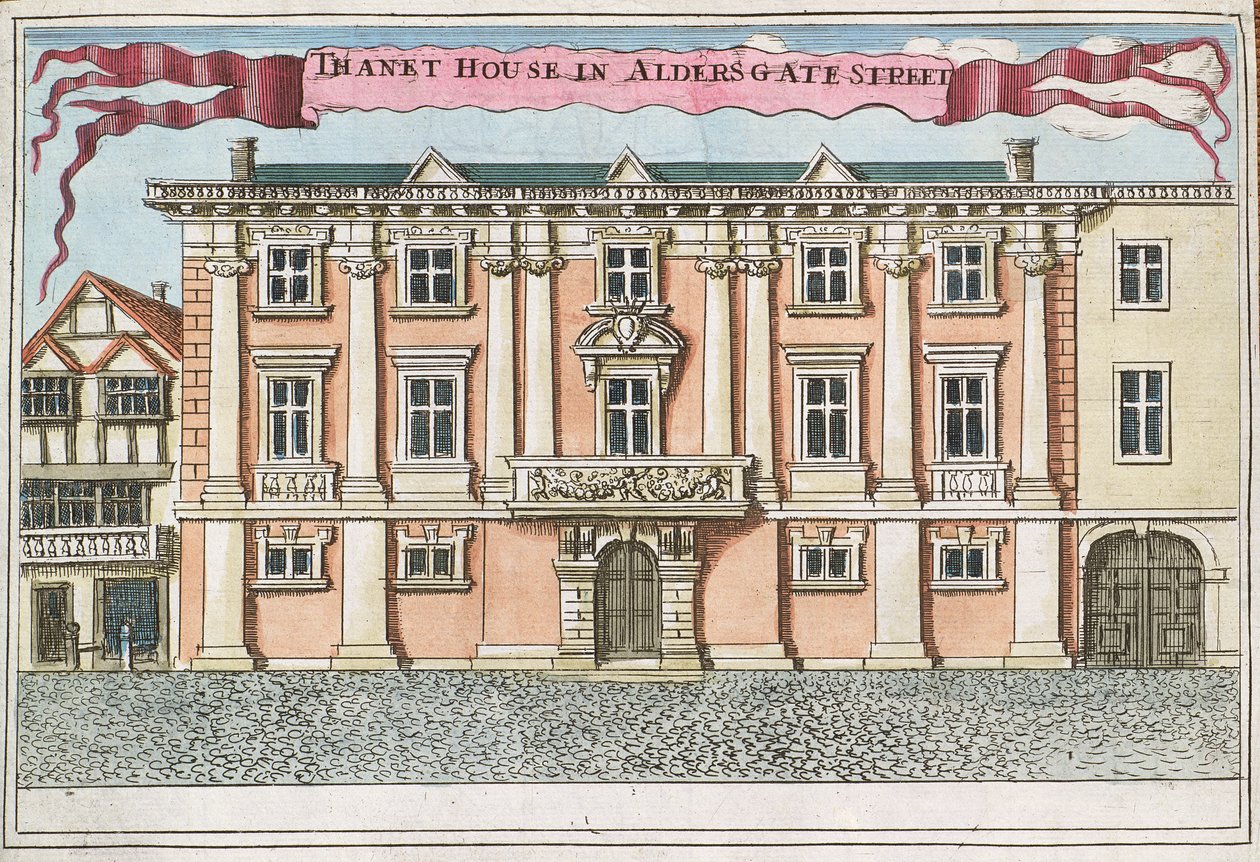 Thanet House przy Aldersgate Street, z „Księgi perspektyw niezwykłych miejsc w Londynie i wokół niego”, ok. 1700 r. autorstwa Robert Morden