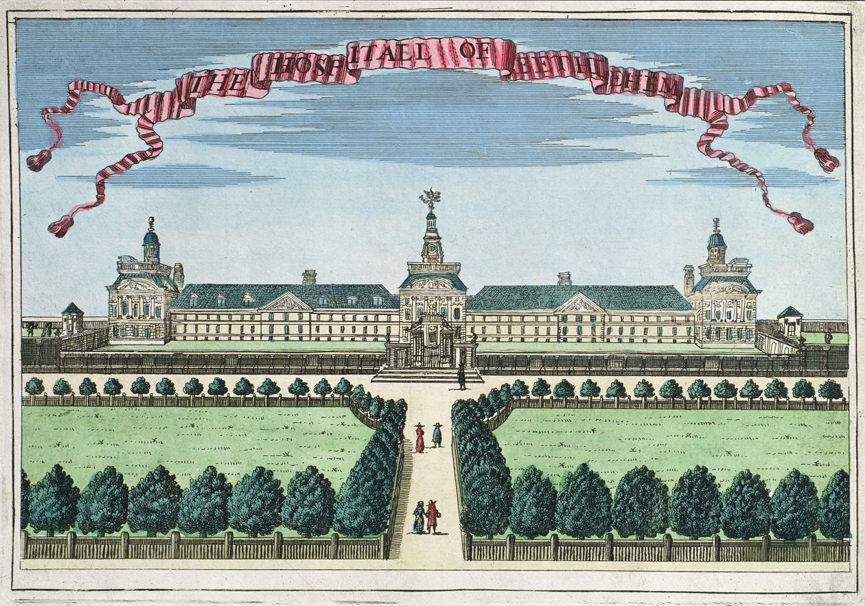 Szpital w Betlejem, z „Księgi perspektyw niezwykłych miejsc w City of London i okolicach”, ok. 1700 autorstwa Robert Morden