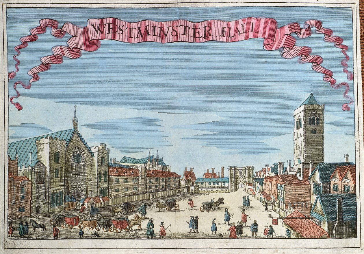 Westminster Hall, z „Księgi perspektyw niezwykłych miejsc w City of London i okolicach”, ok. 1700 autorstwa Robert Morden