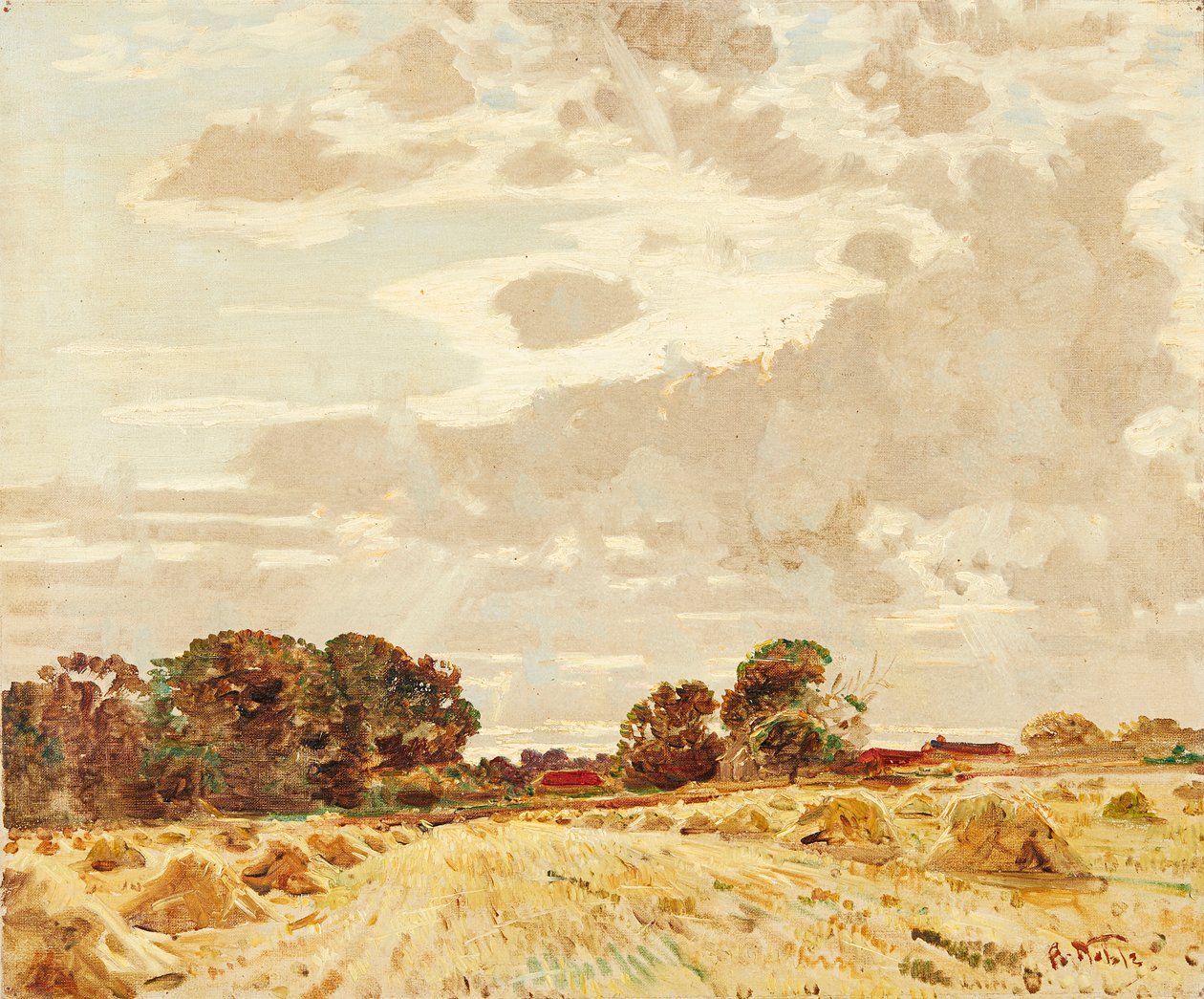 Harvest At the Knowes, East Linton (olej na płótnie) autorstwa Robert Noble