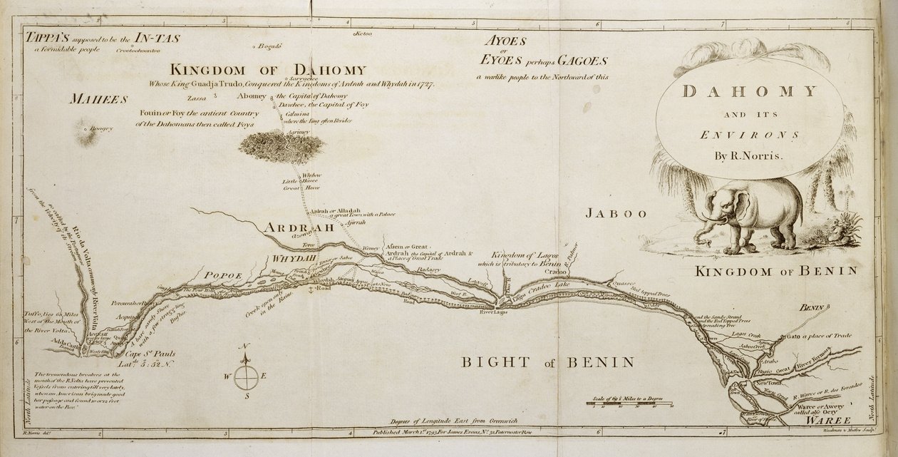 Dahomej i jego okolice, z „Historii Dahomeju” Archibalda Dalzela, sztychowane przez Woodmana i Mutlowa, wyd. 1793 autorstwa Robert Norris