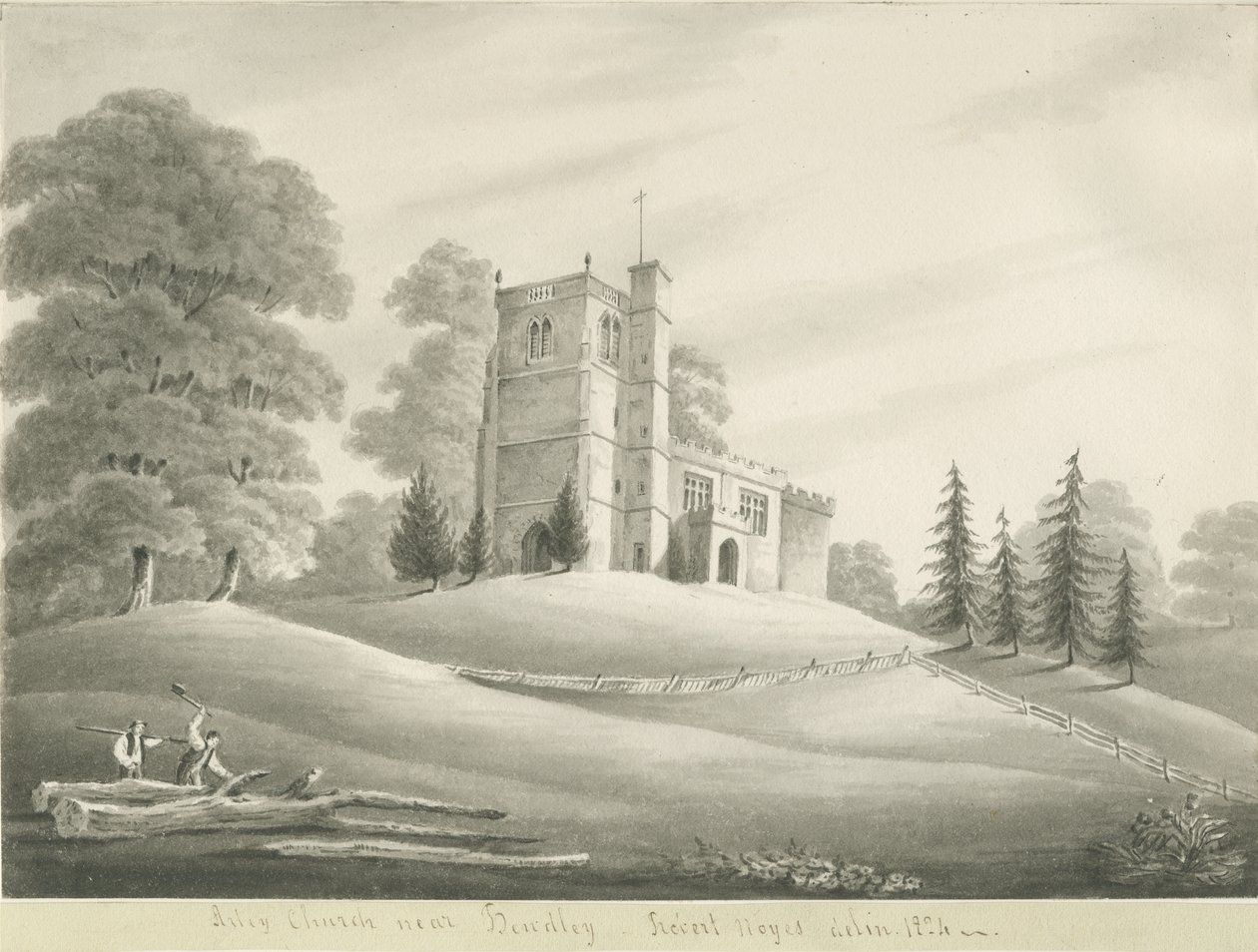 Kościół w Arley: rysunek w sepii, 1824 autorstwa Robert Noyes