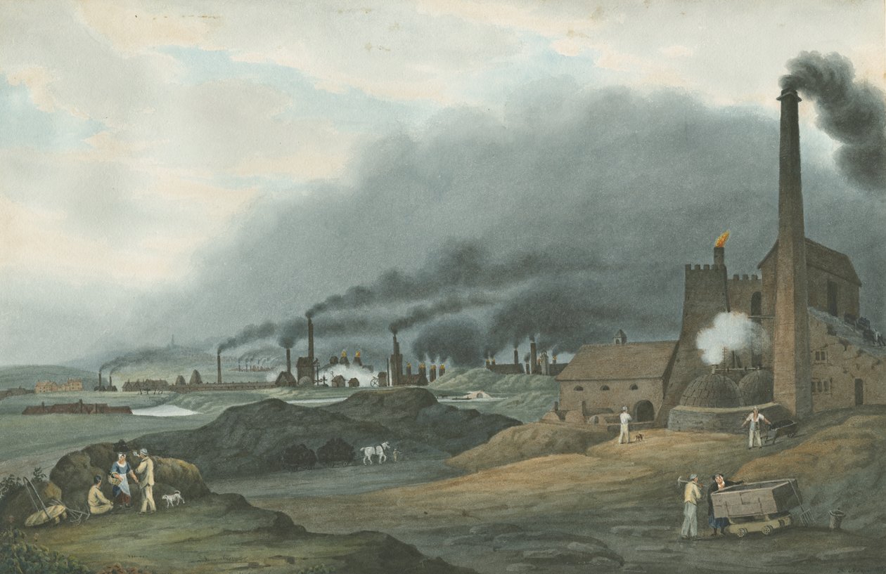 Bilston - Bradley Iron Works: malowanie akwarelą, 1837 autorstwa Robert Noyes
