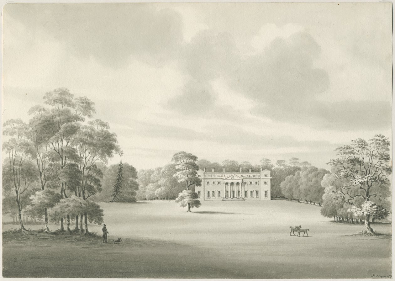 Chillington Hall: rysunek w sepii autorstwa Robert Noyes