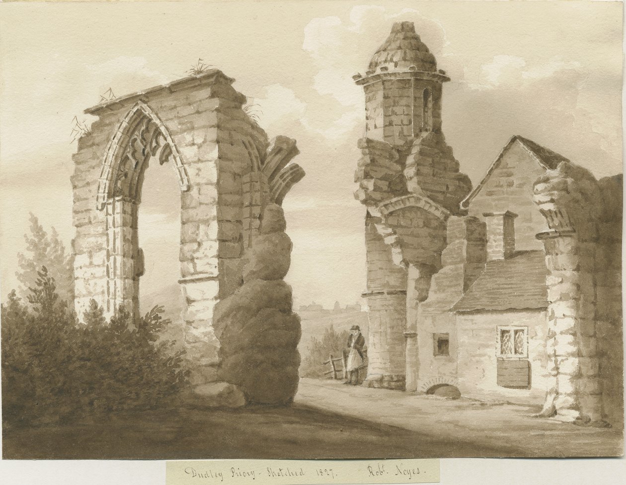 Dudley Priory: rysunek w odcieniu sepii, 1827 autorstwa Robert Noyes