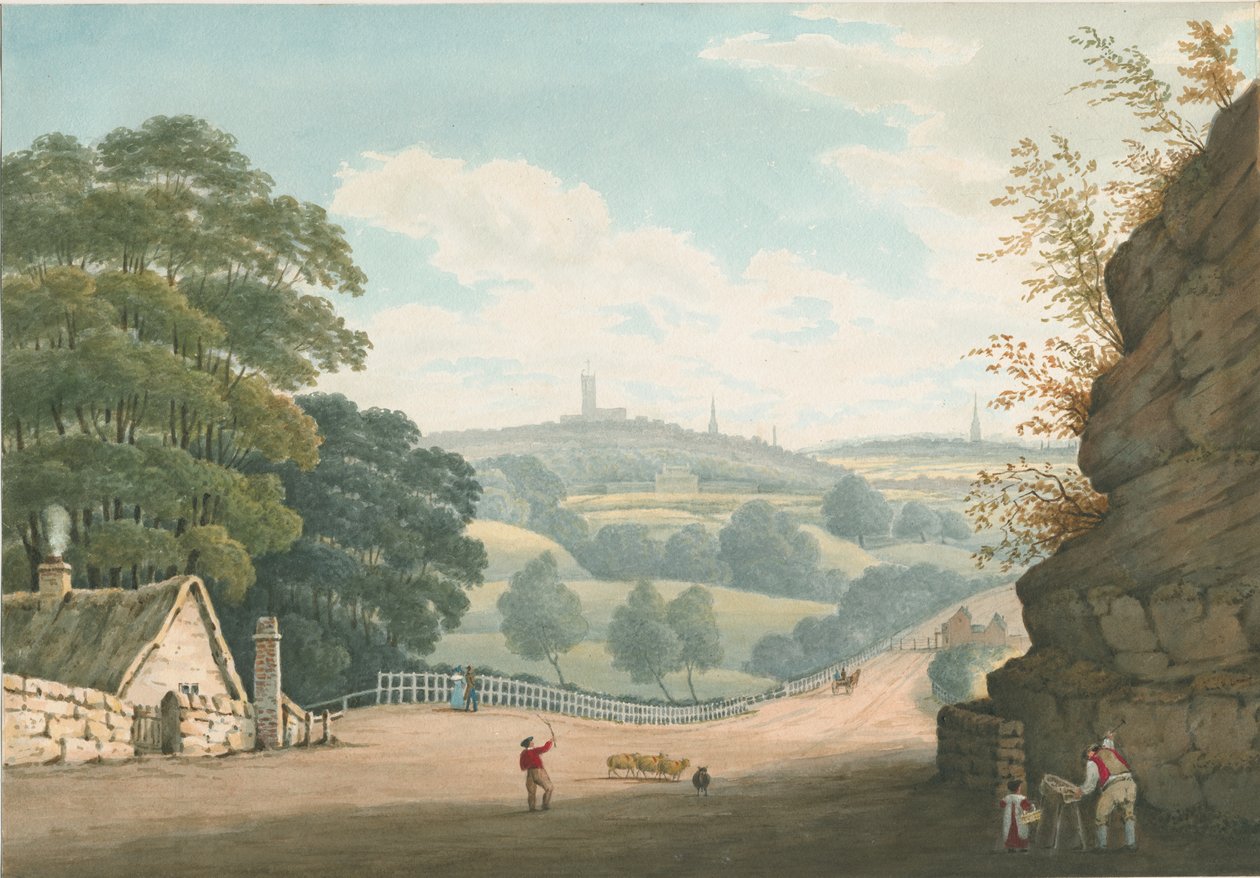 Wolverhampton - Odległy widok z Tettenhall: akwarela, 1837 autorstwa Robert Noyes