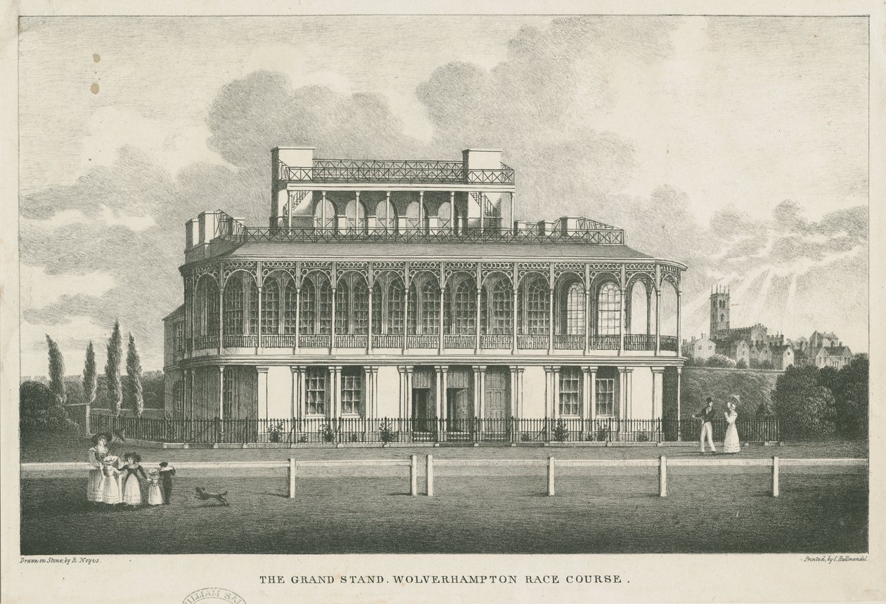 Wolverhampton - Grand Stand na torze wyścigowym: litografia, nd [poł. XIX w.] autorstwa Robert Noyes