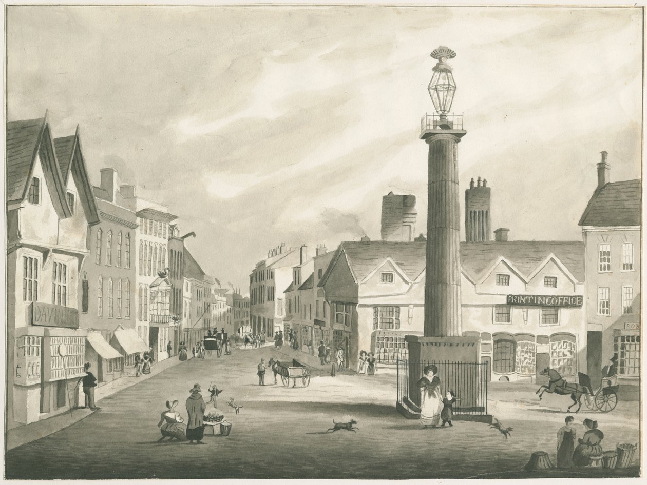 Wolverhampton - Rynek i [połowa XIX wieku] (rysunek) autorstwa Robert Noyes
