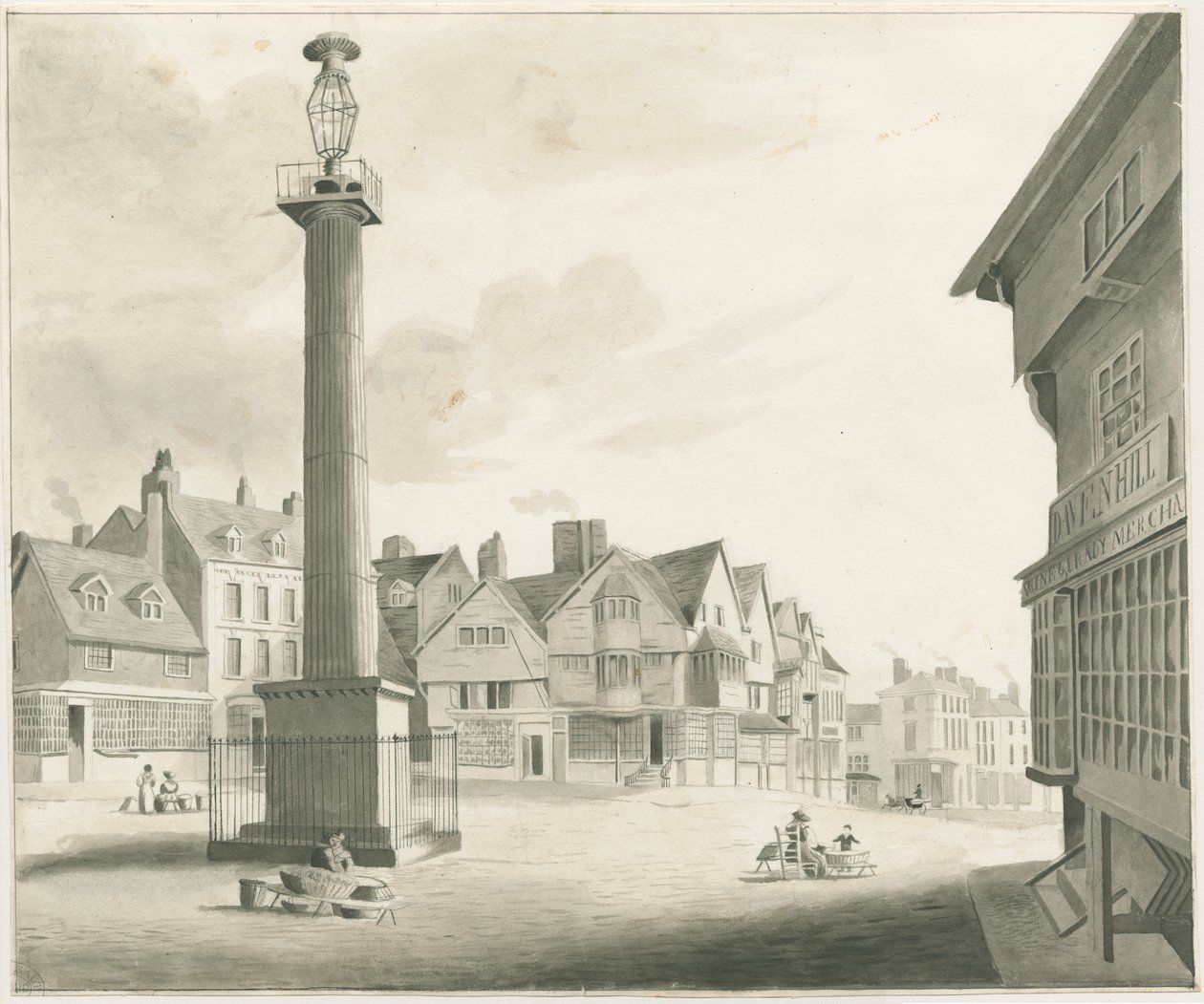 Wolverhampton - Rynek: rysunek w sepii i [połowa XIX w.] (rysunek) autorstwa Robert Noyes
