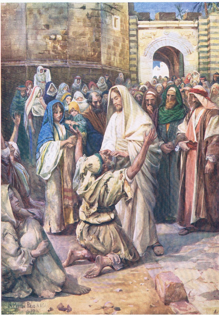 Ślepy Bartymeusz, z The Bible Picture Book wydanej przez Thomasa Nelsona, ok. 1950 autorstwa Robert Payton Reid
