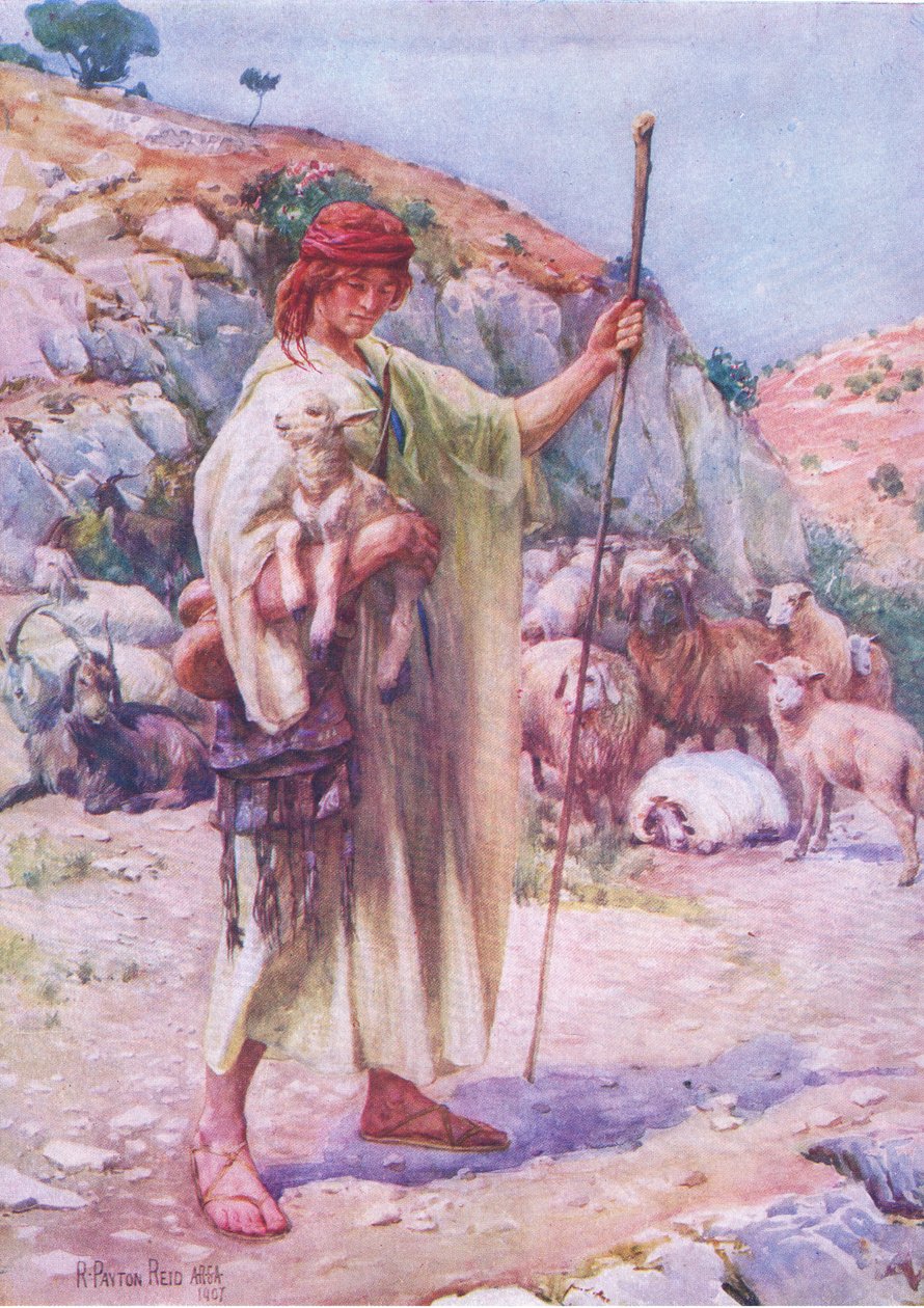 Dawid pasterz, z The Bible Picture Book wydanej przez Thomasa Nelsona, ok. 1950 (lito) autorstwa Robert Payton Reid