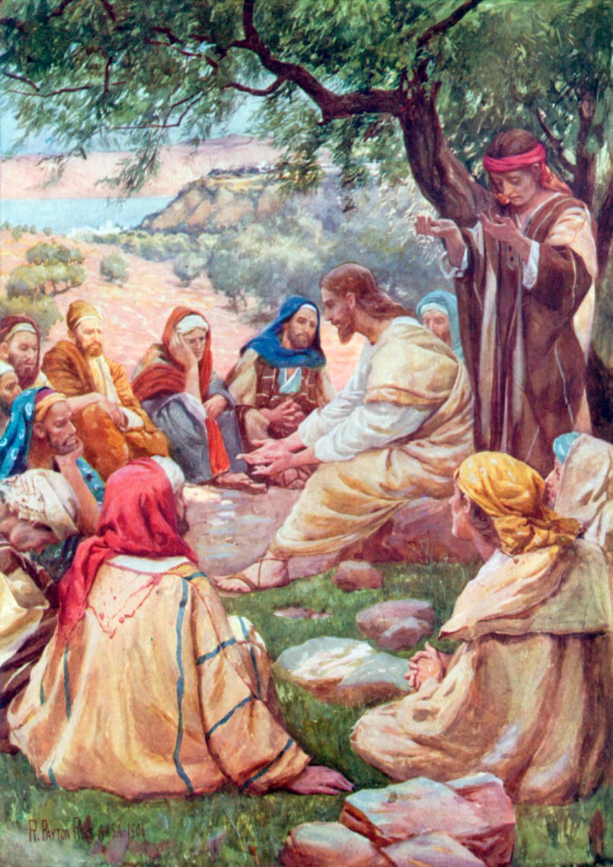 Jezus nauczający swoich uczniów modlitwy (kolorowa litografia) autorstwa Robert Payton Reid