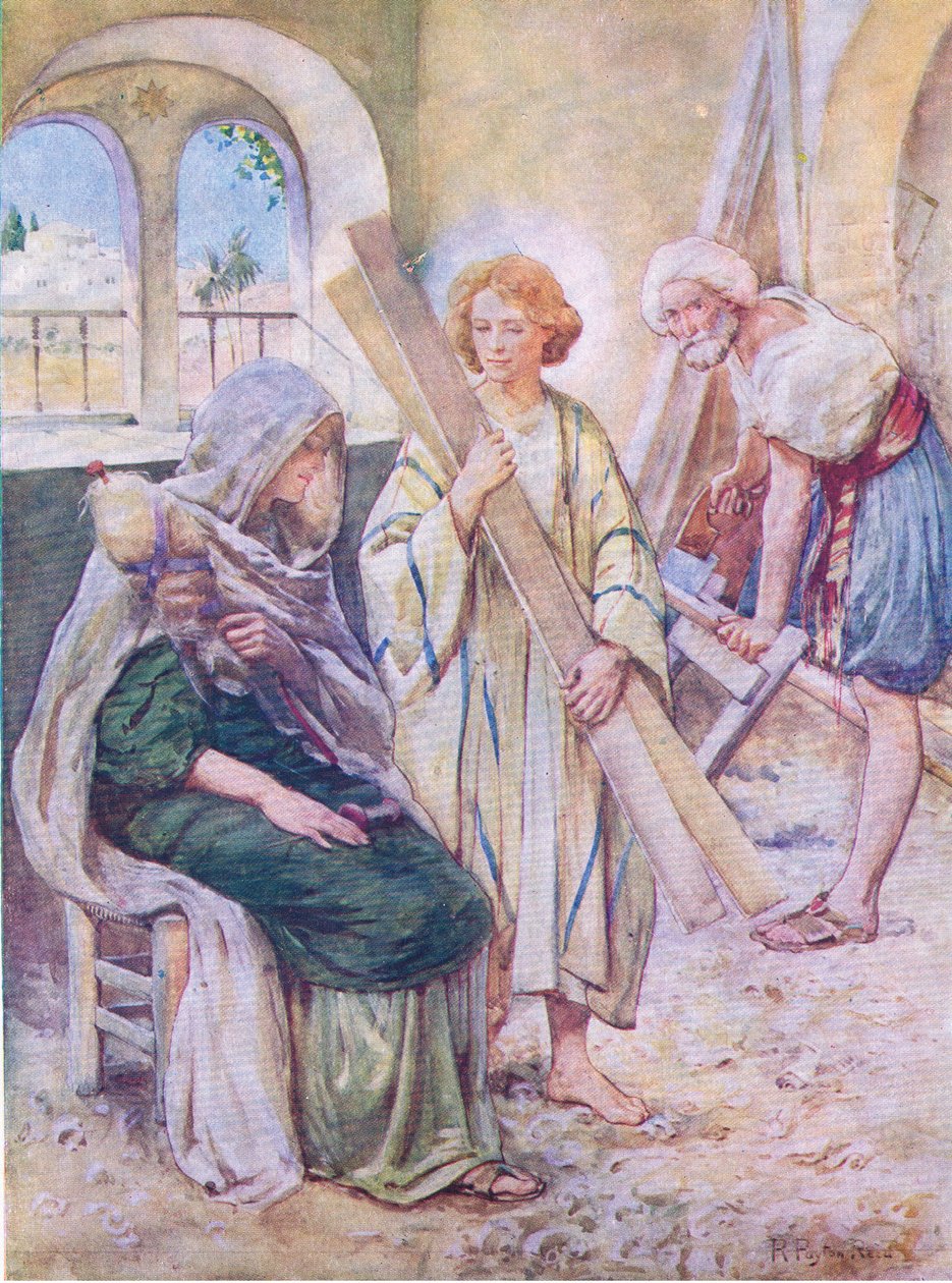 Dzieciństwo Jezusa, z The Bible Picture Book wydanej przez Thomasa Nelsona, ok. 1950 autorstwa Robert Payton Reid