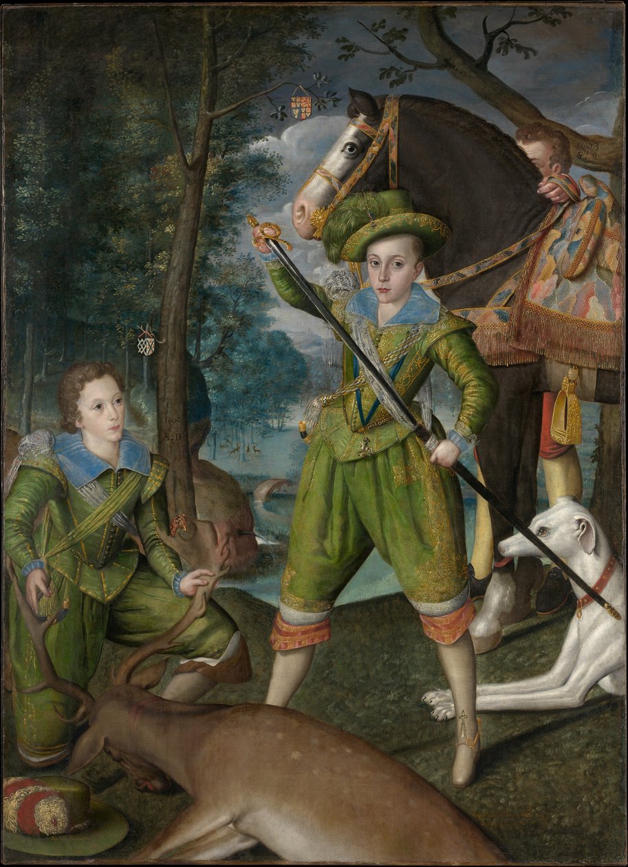 Henry Frederick (1594-1612), książę Walii, z Sir Johnem Haringtonem (1592-1614), na Polu Łowieckim autorstwa Robert Peake the elder