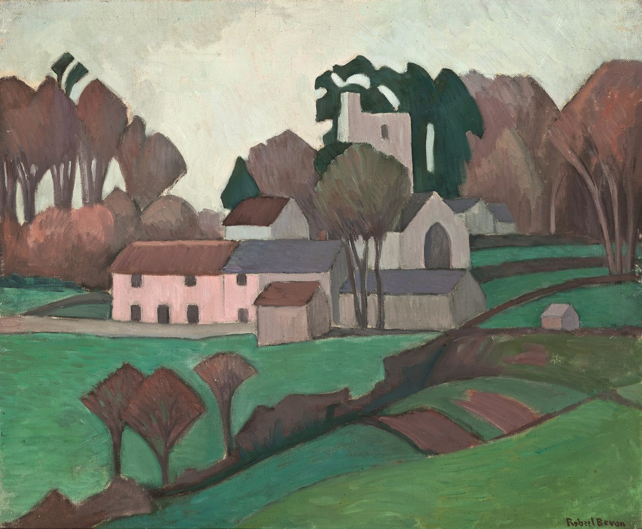 Kościół Clayhidon (olej na płótnie) autorstwa Robert Polhill Bevan