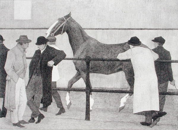 Handlarze końmi (Repozytorium Warda nr 1) 1919 (litografia) autorstwa Robert Polhill Bevan