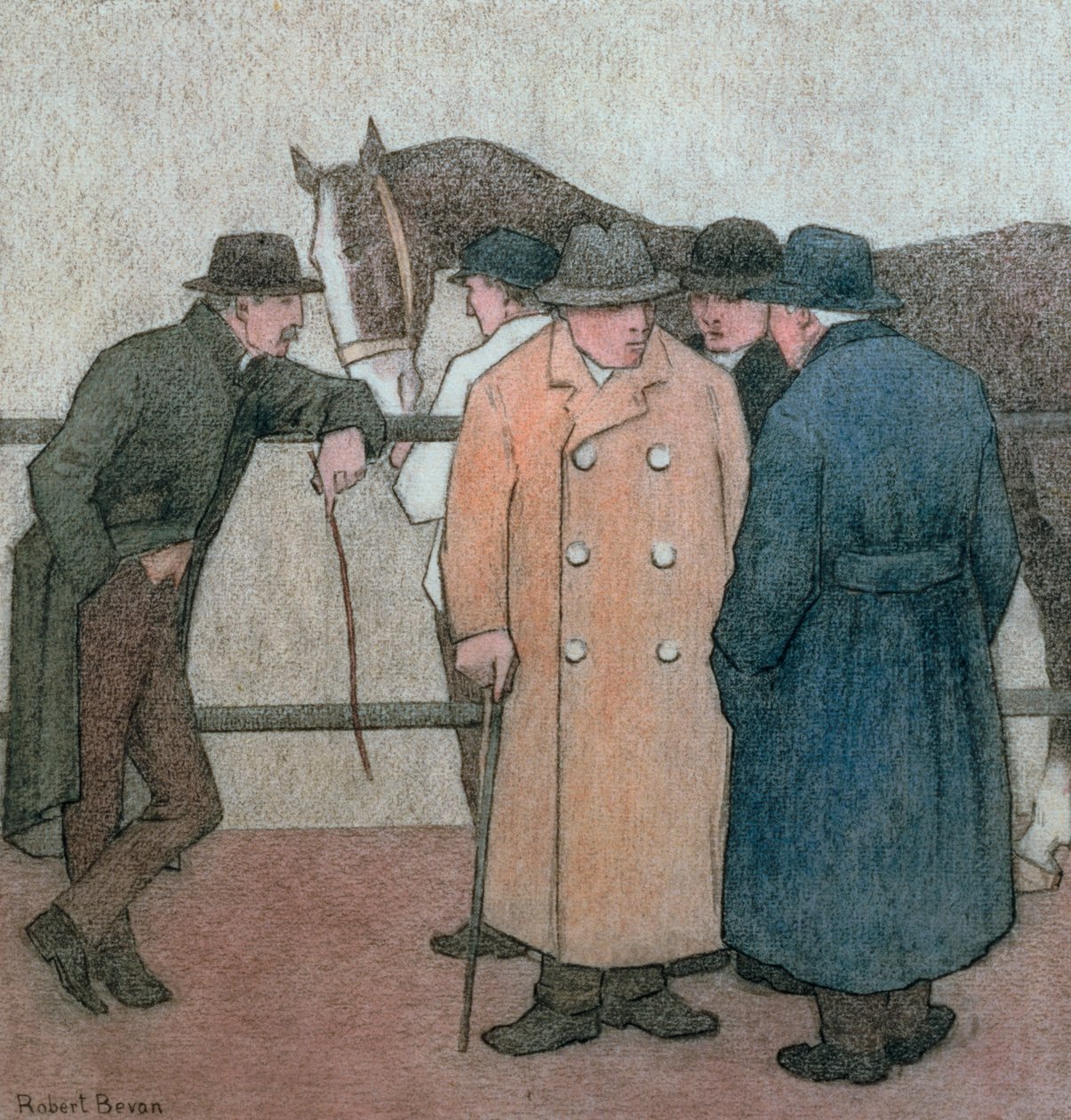 Handlarze końmi (kreda na papierze) autorstwa Robert Polhill Bevan