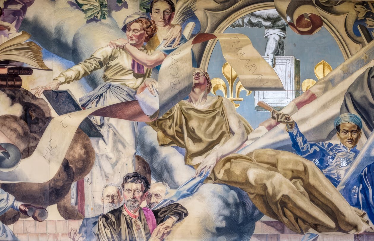 Francja, Paryż, ratusz dzielnicy 14, malowidło ścienne autorstwa Robert Poughéon
