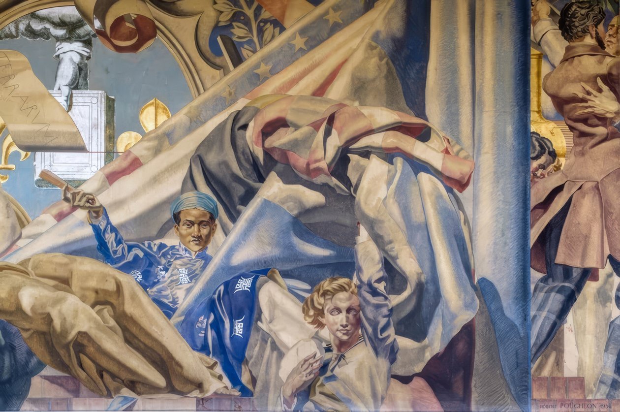 Francja, Paryż, ratusz dzielnicy 14, malowidło ścienne, Poughéon autorstwa Robert Poughéon
