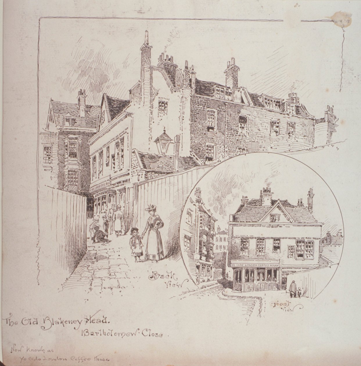 Widok z tyłu gospody Old Blakeney Head, Bartholomew Close, Londyn, ok. 1900 r. autorstwa Robert Randoll