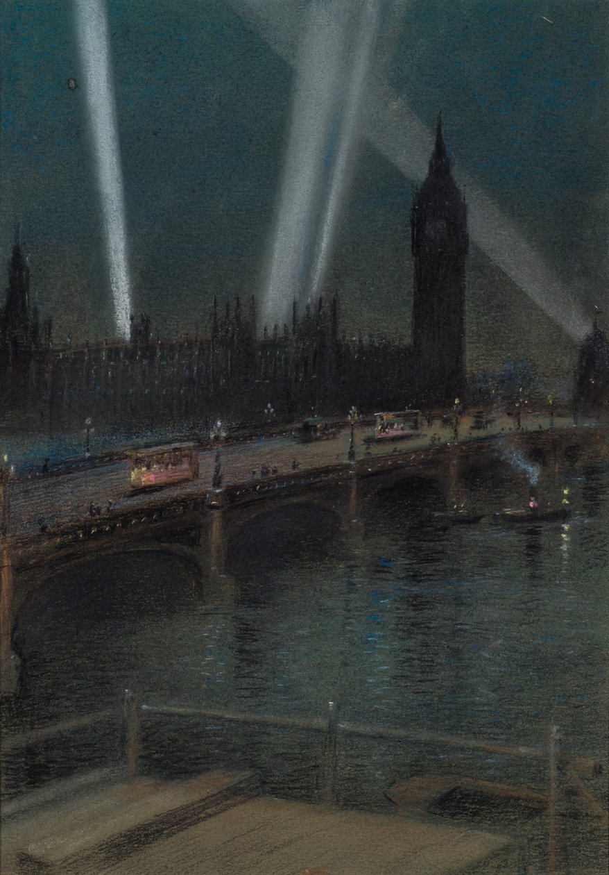 Reflektory wojenne nad Mostem Westminsterskim autorstwa Robert Randoll