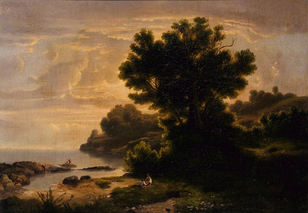 Krajobraz z rodziną nad jeziorem autorstwa Robert S. Duncanson